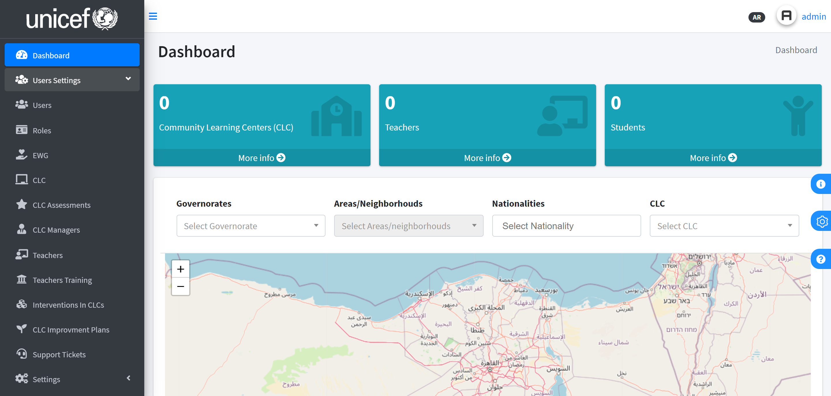 UNICEF Education Management System Dashboard View